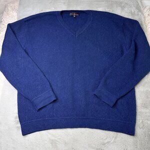 Peru Etnico Alpaca Sweater Size Large V Neck Sweater Navy Blue Pullover FLAW